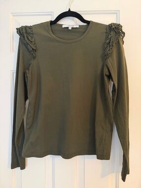 Joe's Jeans Olive Green Eyelet Shoulder Long Sleeve Top